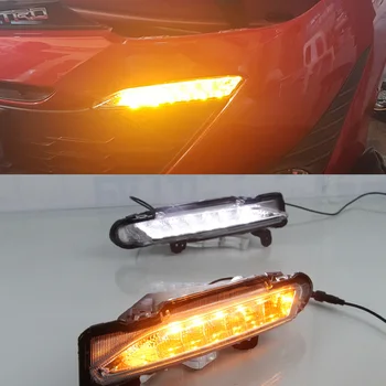

led drl daytime running light for Toyota yaris 2017-2018 with Dynamic moving yellow turn signal Car Styling Excellent quality