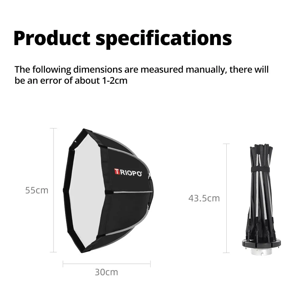 Triopo Quickly Release K2 55cm 65cm 90cm 120cm Bowens Mount Octagon Softbox + Ho