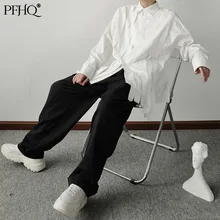 PFHQ – chemise à revers blanc Simple pour hommes, nouvelle mode, Slim, Simple boutonnage, couture, bord brut, couleur unie, printemps automne, 21D825, 2021