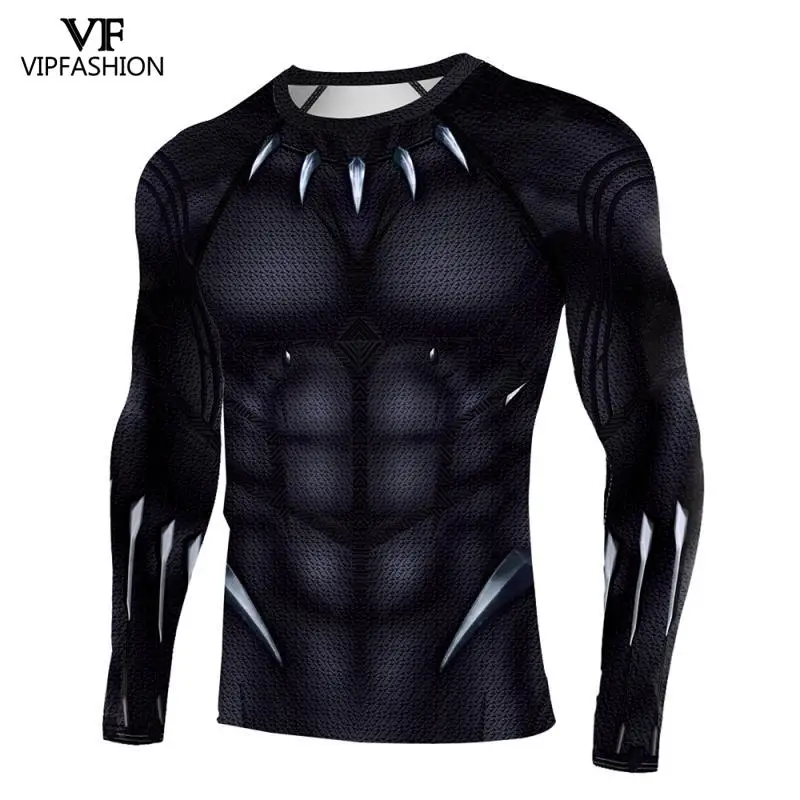 

VIP FASHION 2020 Avengers Comics Tops For Male 3D printed Superhero Black Panther Raglan Sleeves Compression Shirts