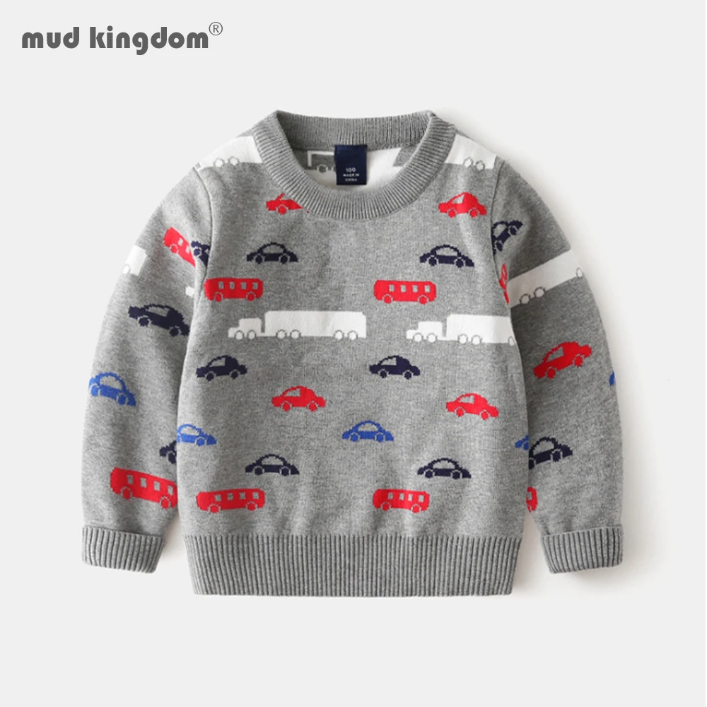 

Mudkingdom Boys Sweaters Autumn Winter Long Sleeve Thicken Children Clothing 3-8 Years Cartoon Car Print Boys Clothes