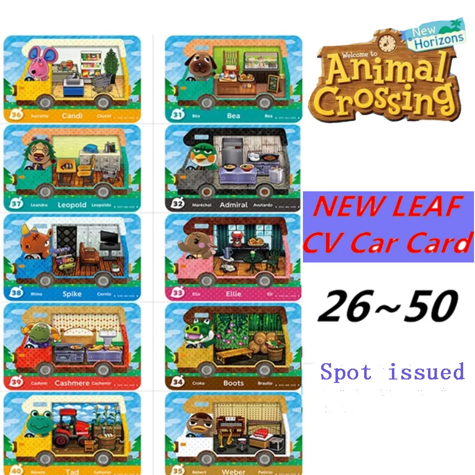 

26-50 Animal Crossing Amiibo CV Car Card For NS Switch 3DS Game NFC Card New Leaf Welcome Amiibo Car Card26-50