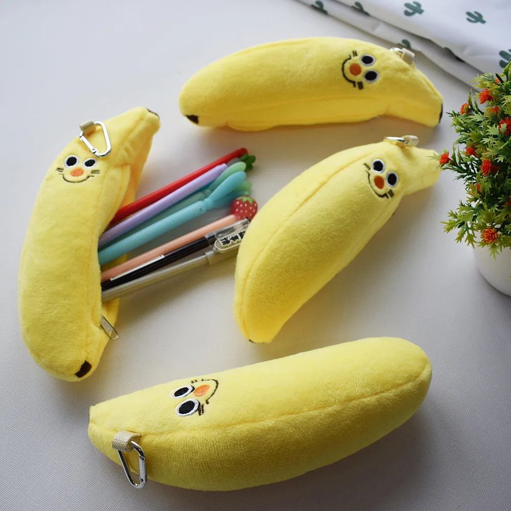 

New Arrive Fruit Pencil bags Simulation Cute Embroidered Pattern Personality Zipper Opening Plush Banana Pencil Case Hot Sale