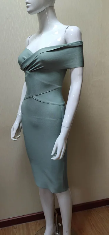 Высокое качество для знаменитостей светло-зеленый Slash шеи Bodycon Бандажное Платье милое вечернее платье