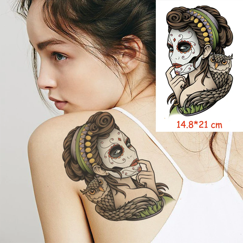 Waterproof Temporary Tattoo Sticker Halloween skull girl tatoo water transfer fake tattoos flash tatto Woman Man lady 14.8*21 cm