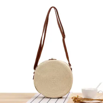 

Women Ladies Fashion Crossbody Straw Weave Round Shoulder Bag Woven Shopping Tote Purse Satchel
