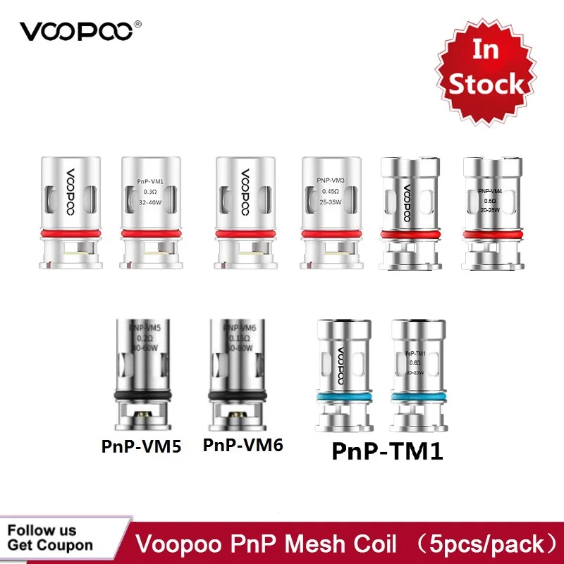 Оригинальный Voopoo PnP сетки катушки PnP-VM6 PnP-VM5 PnP-TM1 PnP-VM3 PnP-VM4 0.6ohm PnP-VM1 0.3ohm для