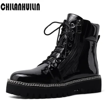 

platform ankle boots high heel boots woman leather boots for women fashion chains motorcycle boots outdoor casual botas mujer