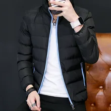 Осень и зима стиль мужчины толстый стоячий воротник сплошной цвет пуховик хлопок-ватник одежда молодежная большой размер Повседневная Хлопок-Па