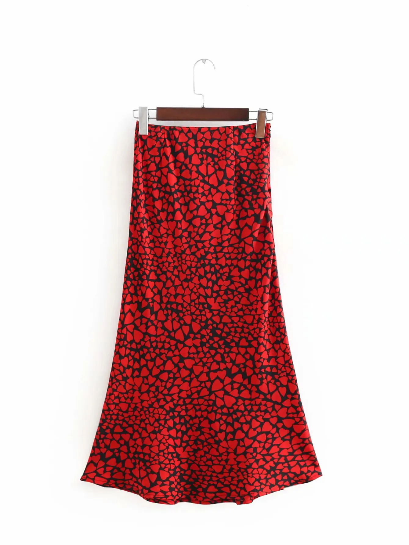 

Europe And America Autumn New Style High-waisted Slim Fit Slimming Elastic Waist Heart Printed Sheath Mid-length Skirt Women's