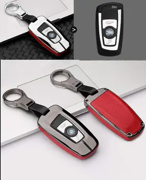 

for BMW Key fob Cover with Keychain Metal Zinc Alloy Keycase Leather Key Skin Fit for BMW 1 3 4 5 6 Series
