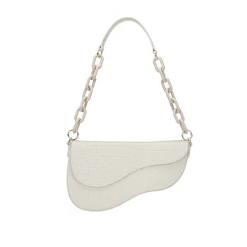 

Vintage Female Shoulder Bag Genuine Leather Saddle Fashion Ladies Shoulder Bag Luxury Sling White Chain Schoudertas Bags AE50DJ