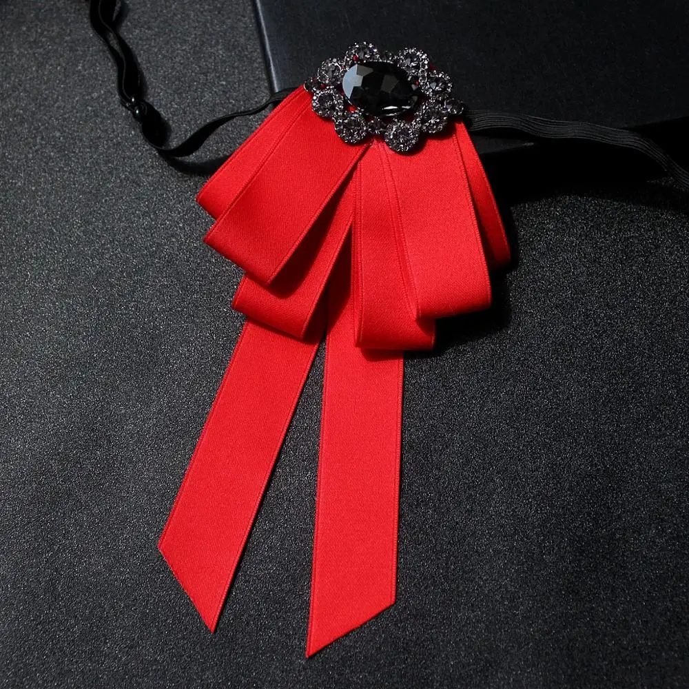 Ribbon Bow Tie Британский мужской женский ретро воротник рубашка галстук-платок Винтаж эластичная лента Стразы сплав Бабочка Форма лента галстук-бабочка - Цвет: Ribbon Bow Tie