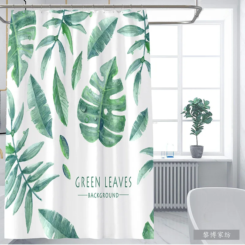 

Green Tropical Plants Shower Curtains Bathroom Polyester Waterproof Shower Curtain Leaves Printing Curtains for Bathroom Shower