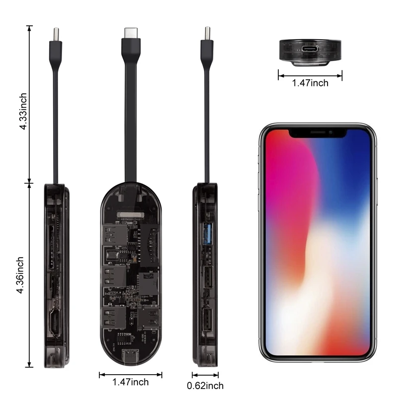 Прозрачный 7-в-1 док-станция USB 3,0 концентратор HDMI Зарядное устройство Для nintendo переключатель для настольных ПК/ноутбук