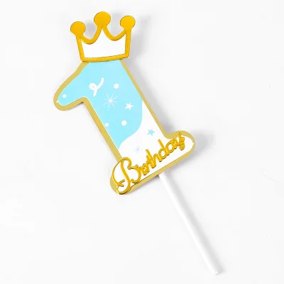 1pcs/Lot Frozen Elsa Anna Princess Cake Cupcake Toppers Cake Flag Girls Birthday Party Decoration Anniversaire Cake Supplies Blue-1