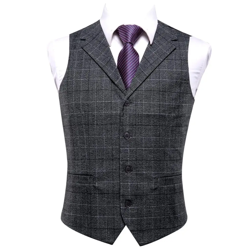 blazer suit Hi-Tie Classic Silk Mens Vests Grey Plaids Waistcoat Men Vest Gold Blue Tie Hanky Cufflinks Set for Dress Suit Business Father men's blazers