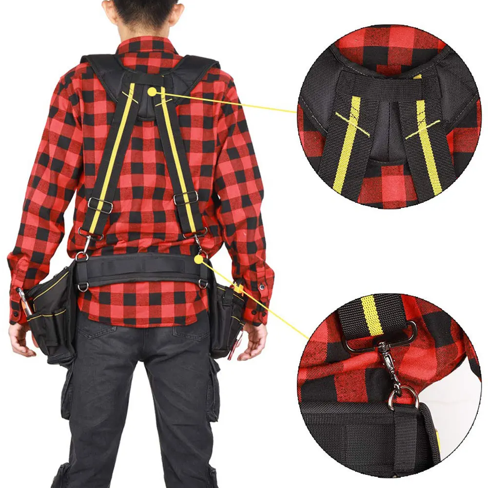 Tool Belt Suspenders Padded Heavy Duty Adjustable Strap with Pocket Clips for Carpenter Electrician Reducing Waist Weight