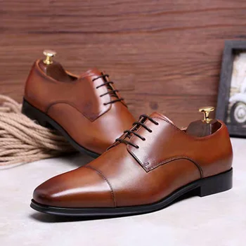 

Brogue Formal Shoes Men High Quality Leather Dress Shoes Men Retro Pointed Toe Oxford Lace Up Formal Men Shoes
