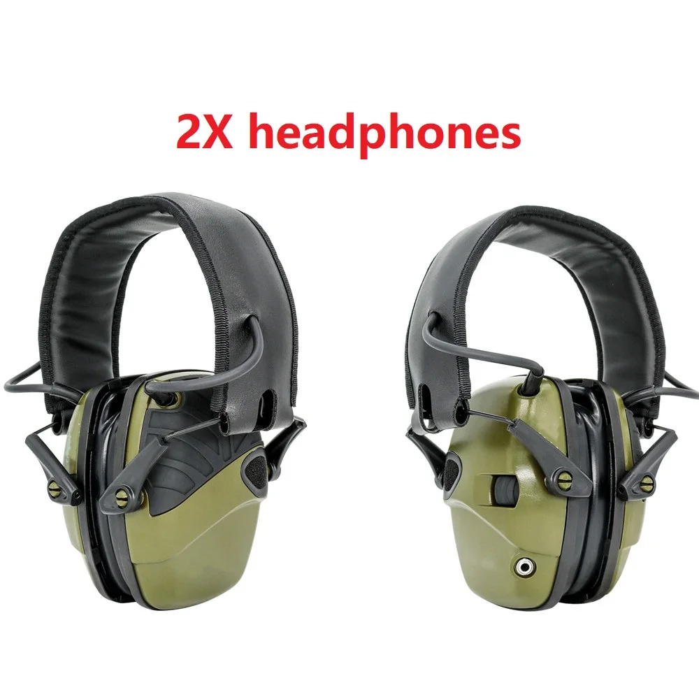 Two green electronic shooting ear muffs anti noise enhanced headphones tactical hunting