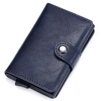 

New Men Credit Card Holder RFID Blocking PU Leather Metal Men Hasp Wallets Aluminum ID Card Purse Unisex Cardholder Automatic