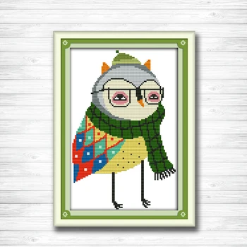 

A depressed Mr. Owl paintings 14CT 11CT counted cross stitch kits embroidery set Needlework Set chinese cross stitch Home decor