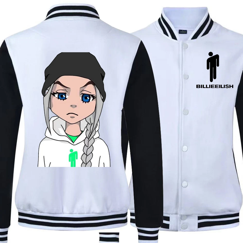 

High Quality Billie Eilish Print Baseball Jacket Warm Turtleneck Casual Fashion Winter Plus Velvet Thick Coats Bomber Jacket