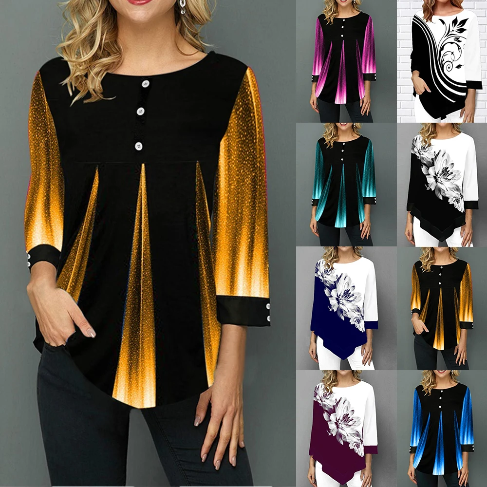Litthing Plus szie 5XL Woman Blouse and Shirt Fashion Summer Striped Blusa Loose Casual Button O-neck Long Sleeve Top 2020 |