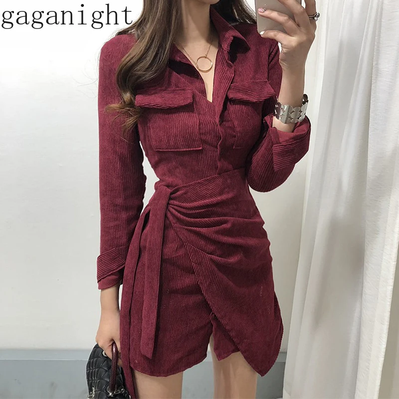 Женское винтажное вельветовое платье Gagagnight офисное Короткое мини с длинным