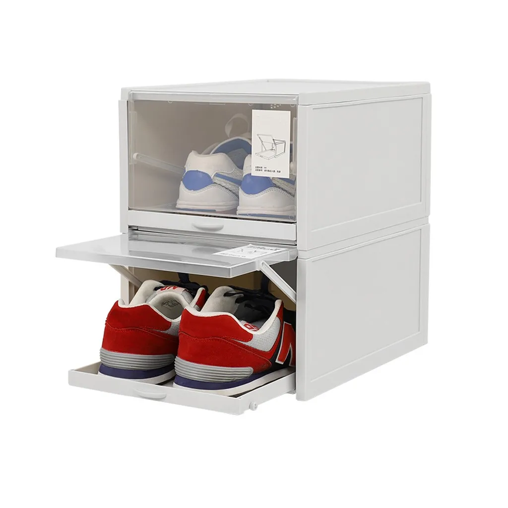 Прямая поставка, 2 шт., выдвижная коробка для обуви, органайзер для обуви, прозрачный пластиковый ящик для обуви, Штабелируемый дизайн, ящик для обуви