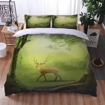 

2/3Pcs Forest elk Soft Bedding Set With Pillowcases Florals Duvet Cover Quilt Cover Queen King Sizes Bedclothes SJLy