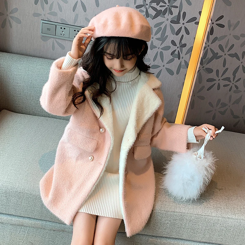 

Teen Girl Coats Autumn Winter Jackets Girls Thick Warm Winter Coat Kids Double Breated Pink Outerwear Children Clothing 4-14Y