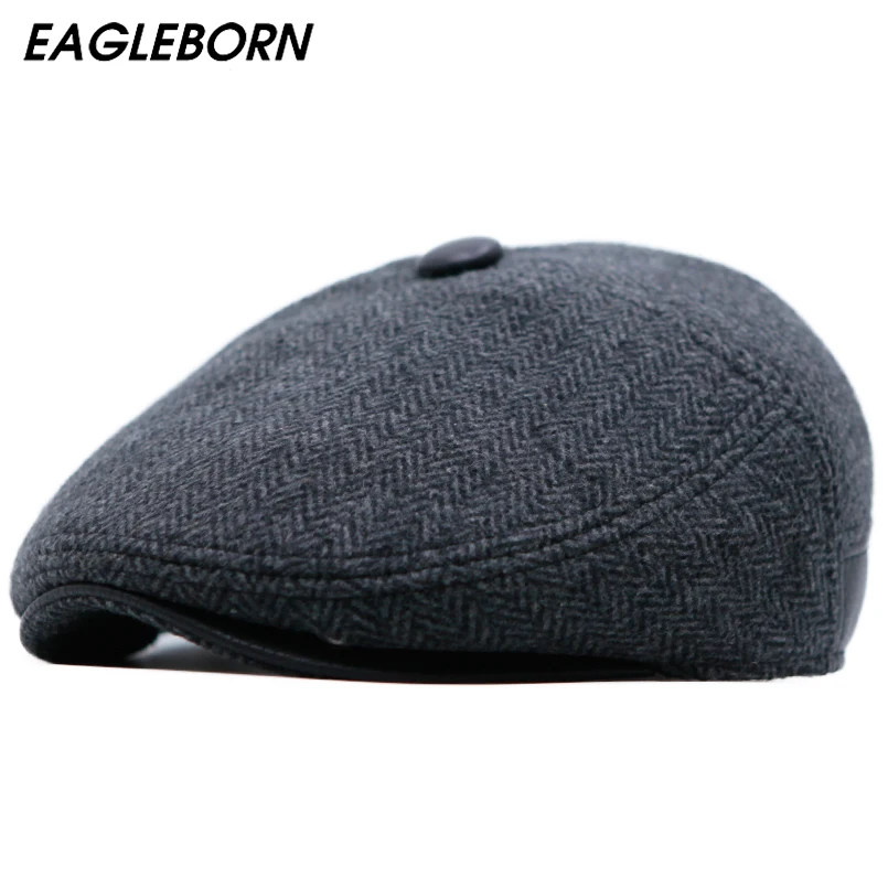 

Men Fashion Striped Winter Woolen Beret Ear Protection Cap Winter Dad Hat Men Thick Warm Cotton Hat Men Berets Hats Senior Caps