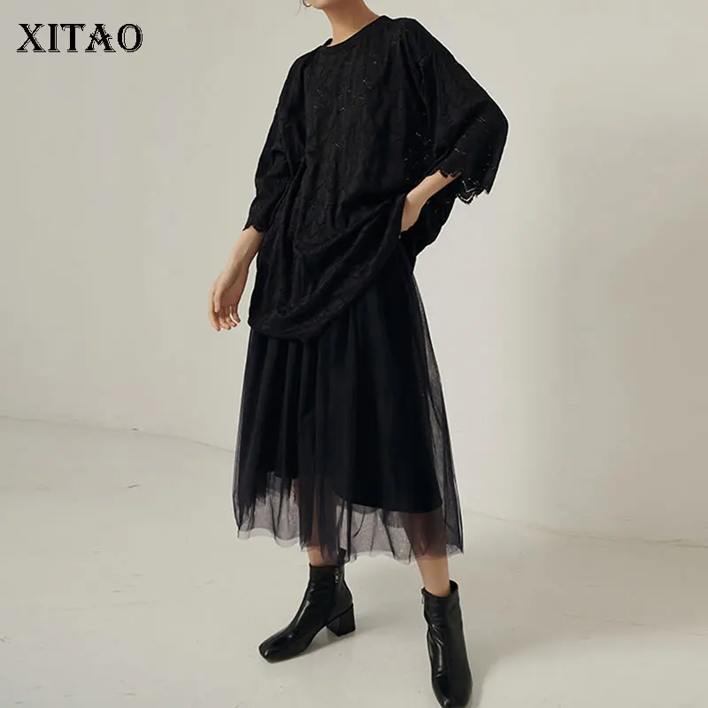 XITAO Pleated Mesh Women T Shirt 2020 Spring Summer Pullover Goddess Fan Minority Casual Loose Elegant Print Tee Top XJ3883 | Женская
