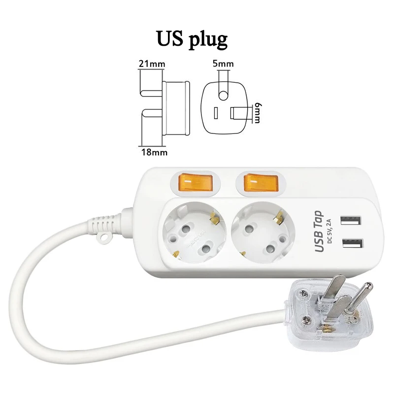 Европейский стандарт гнездо для шнура удлинителя 2usb 2AC выход независимый переключатель гнездо 2500 Вт 5v2. 1a зарядное гнездо