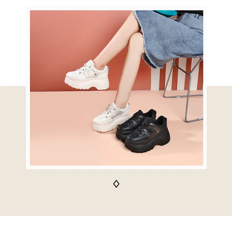 Smile Circle Genuine Leather Sneakers Women Flat Platform Shoes Autumn Breathable mesh women Thick bottom shoes