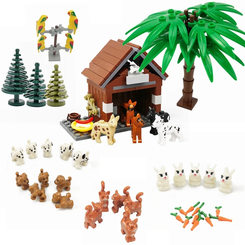 Игрушки MOC для детей: милые собаки кошка волк тигр фигурки модели конструкторы