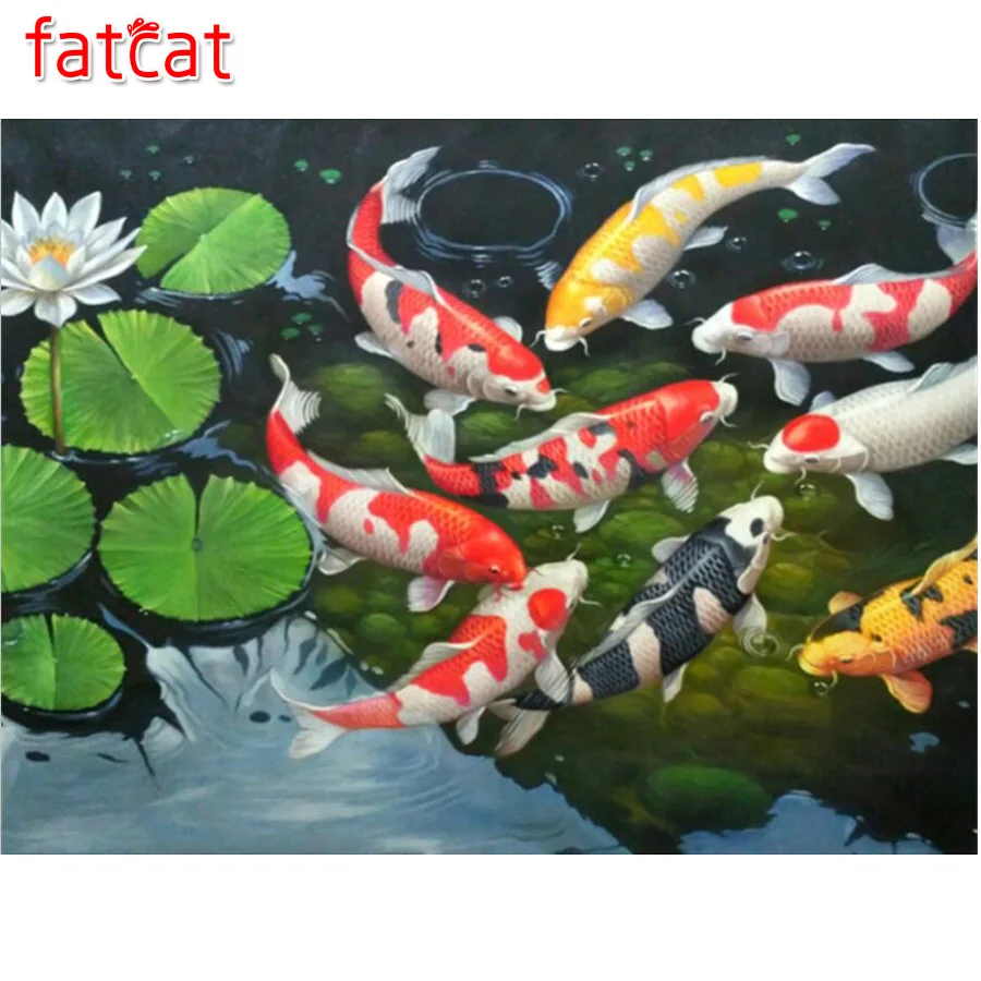 FATCAT 5D DIY алмазная живопись наборы для вышивки крестом 9 карпа лотоса полная