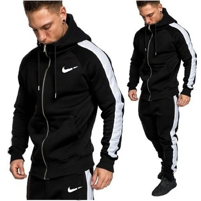 

New sports men's spring and autumn men's sports suit 2019 two-piece sportswear zipper jacket+sports pants men's brand coat
