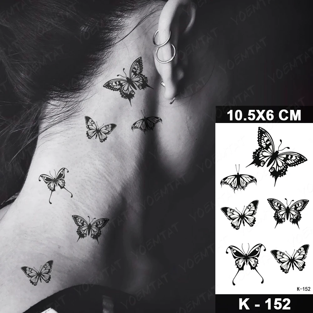 Tatouage Papillon 3d Noir Et Blanc Tatouage Temporaire Papillon Noir 3d Pour Femme, Autocollant, Imperméable,  Plume Sexy, Art Corporel, Faux Tatouage, Bras Réaliste - Temporaire  Tatouages - AliExpress