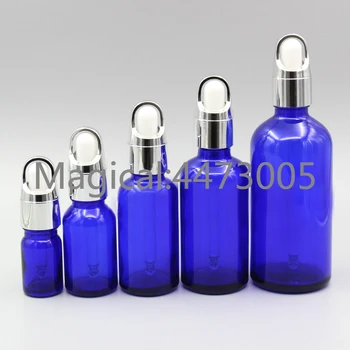 

2/10pcs 5ml 10ml 15ml 20ml 30ml 50ml 100ml Empty Makeup Blue Essential Oil Dropping Bottle With Silver Aluminum White Glue Head