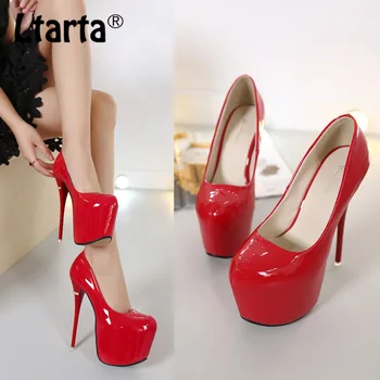 

LTARTA 2020 New Sexy Nightclub Patent Leather Women's Shoes Super High Heel Shallow Platform Women's Singles Shoes CWF