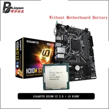 ¡Intel Core i3 9100F CPU + Gigabyte GA H310M S2 2,0 (rev! Juego para placa base LGA 1,0 CPU, traje sin enfriador, 1151