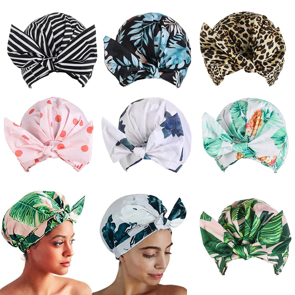 Towel Hair-Cover Shower-Caps Bath-Hat Waterproof Reusable Women Thick Leopard-Printing