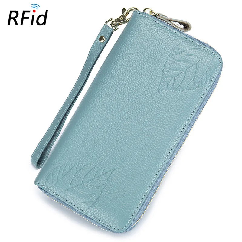 blue Fengdong, Женский кошелек из натуральной кожи, клатч, кошелек для телефона, Длинный кошелек для девочек, подарок, анти rfid, держатель для кредитных карт, сумка для денег - Цвет: blue