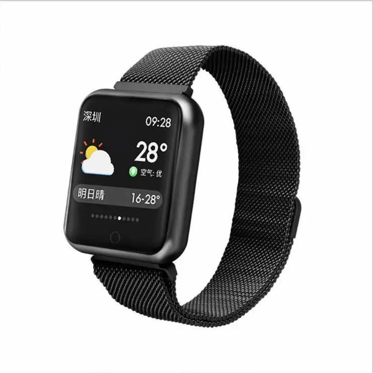 metal black Смарт-часы P68 band IP68 Водонепроницаемые умные часы динамический Монитор артериального давления сердечного ритма для iPhone Android спортивные фитнес-часы - Цвет: metal black