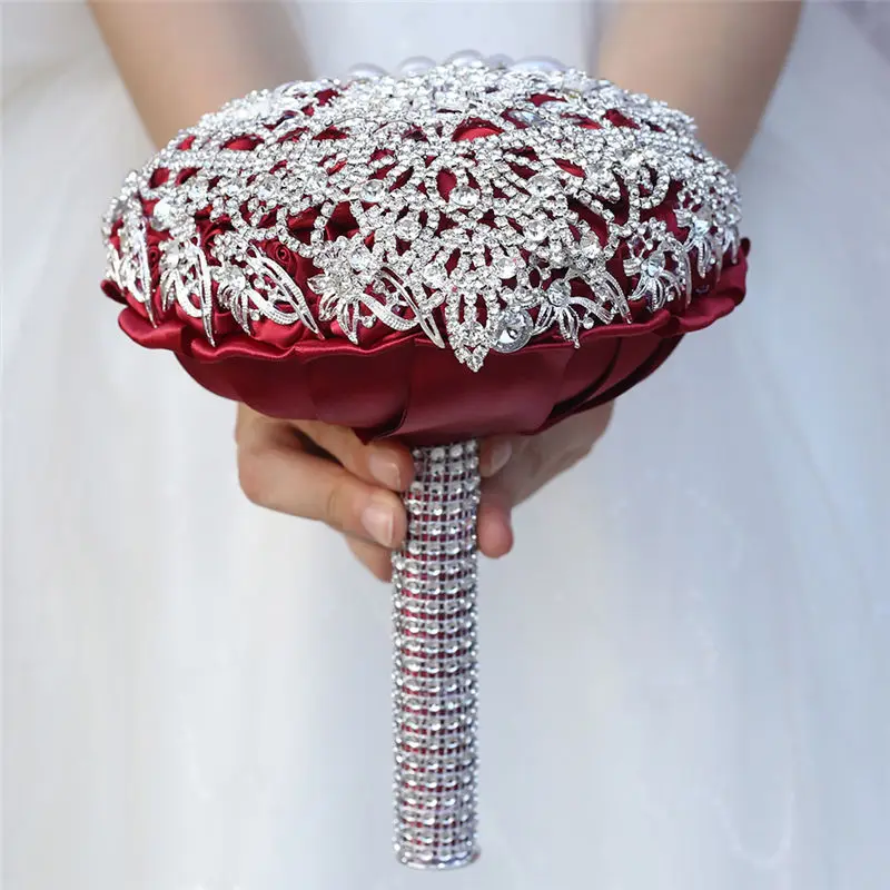 Advanced Customization Dark Red Rose Artificial Flowers Wedding Flower Bride's Wedding Bouquet With Hand Holding Flower W520 Advanced Customization Dark Red Rose Artificial Flowers Wedding Flower Bride's Wedding Bouquet With Hand Holding Flower W520