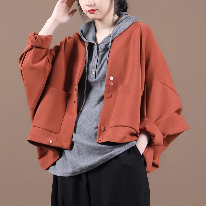 

Female new autumn and beginning winter korean style plus size outerwear solid color single row snap batwing sleeve short jacket