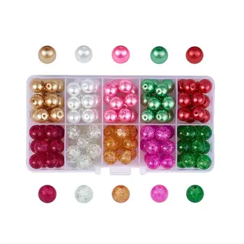 

1box Mixed Baking Painted Round Crackle Glass Beads Glass Pearl Beads Sets for Jewelry Making DIY 4mm 6mm 8mm 10mm,Hole:1mm
