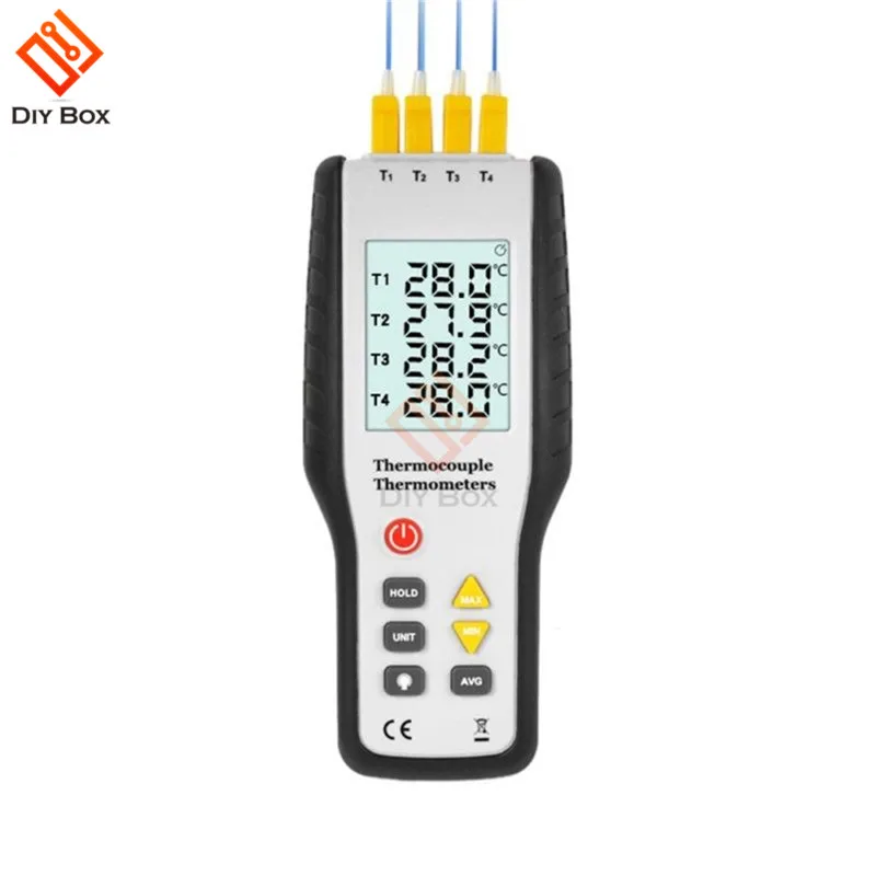 Sensor termopar Digital de 4 canales, termómetro tipo K Sensor de sonda termopar, medidor de temperatura de prueba Industrial
